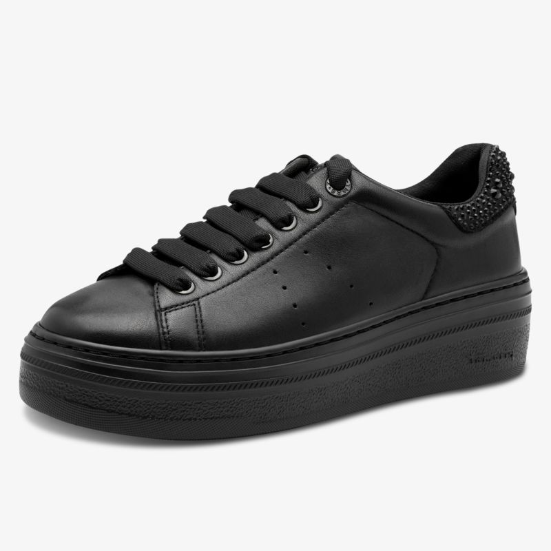 Schwarzer Plateau Sneaker aus Leder mit gepolstertem Schaft für modernen, bequemen Tragekomfort