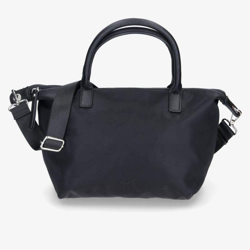 Elegante schwarze Handtasche mit verstellbarem Schulterriemen und geräumigem Innenraum, ideal für Alltag und Reisen.