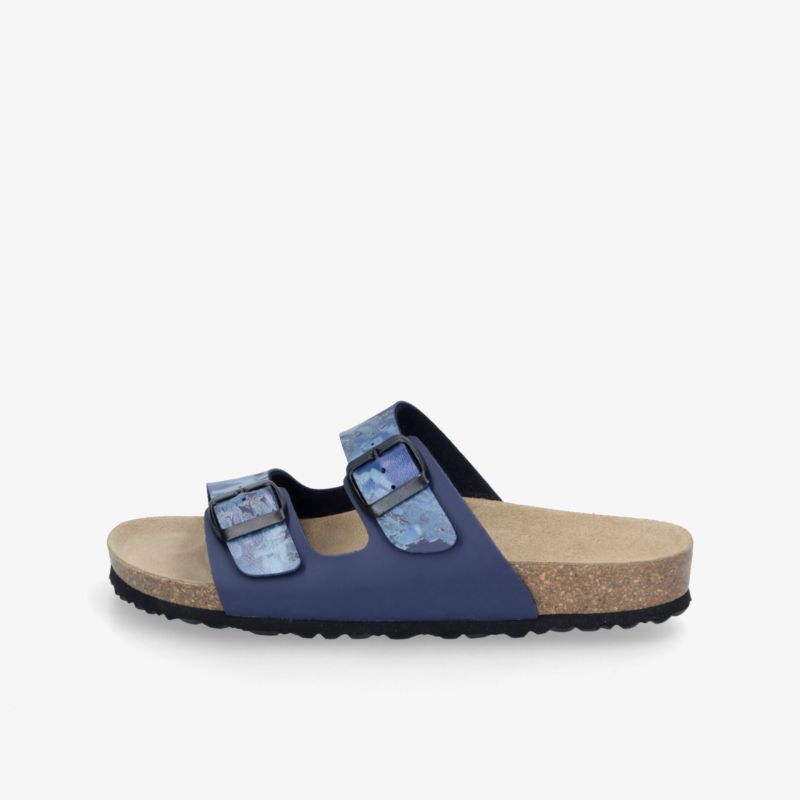 Bequeme blaue Sandale mit zwei verstellbaren Riemen und weichem Fußbett für hohen Tragekomfort