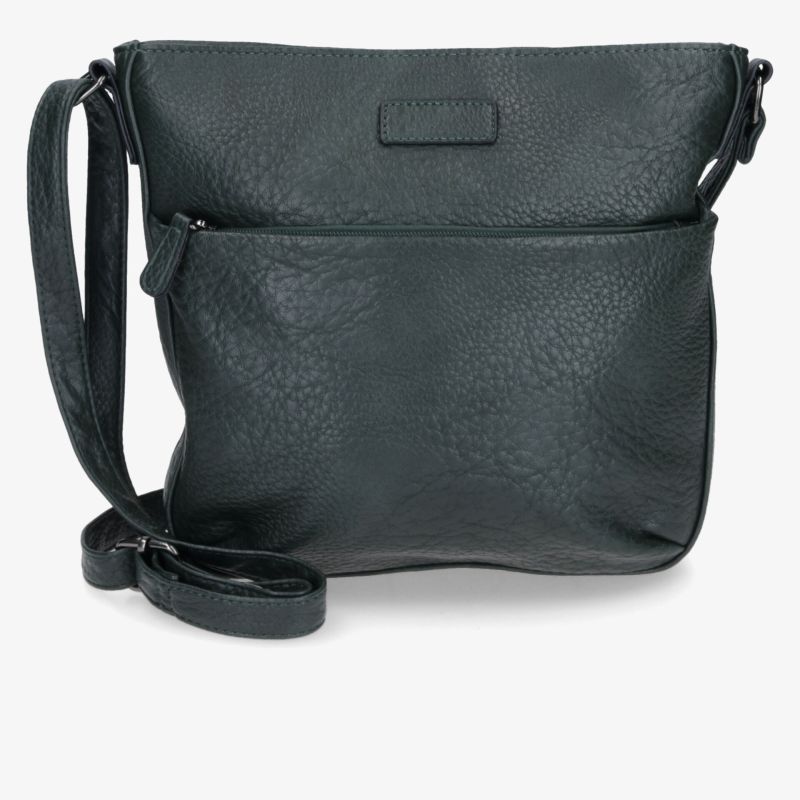 Dunkelgrüne Schultertasche aus Lederoptik mit verstellbarem Riemen und praktischem Reißverschluss, kompakt und elegant