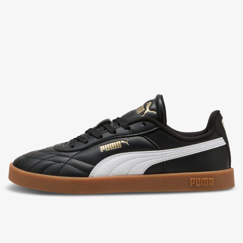 Schwarzer Puma Sneaker aus Leder mit weißem Logo und brauner Gumsohle, sportlich und komfortabel