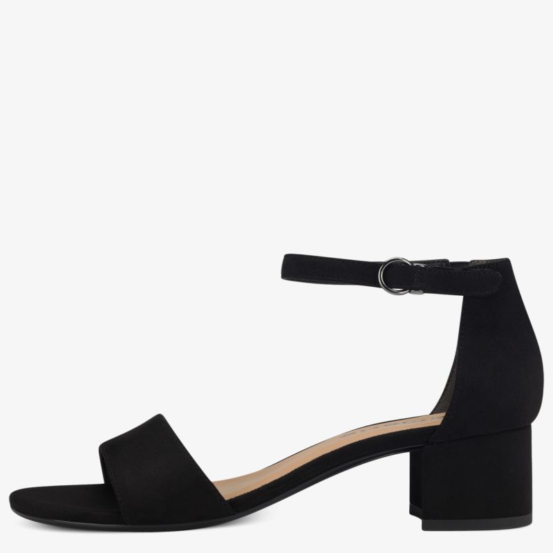 Eleganter schwarzer Sandaletten-Schuh mit Blockabsatz und verstellbarem Riemen für vielseitige Anlässe.