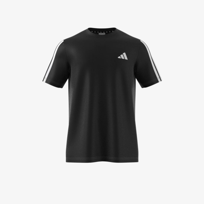 Schwarzes sportliches T-Shirt mit kurzem Arm, Adidas Logo vorne, bequem und atmungsaktiv