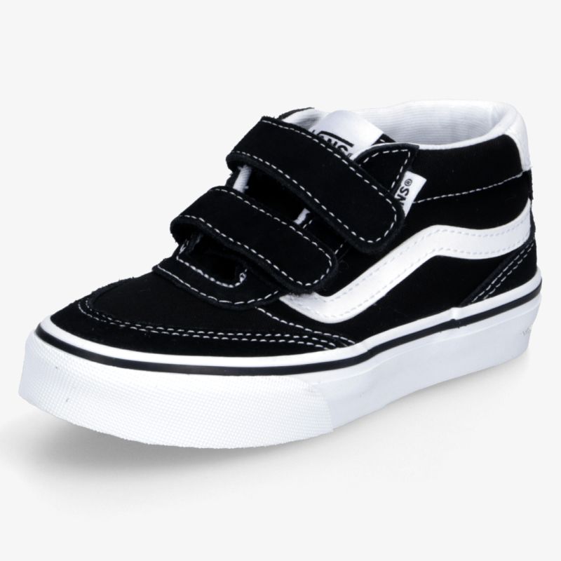 Schwarzer Sneaker mit weißer Sohle und zwei praktischen Klettverschlüssen für einfachen Halt