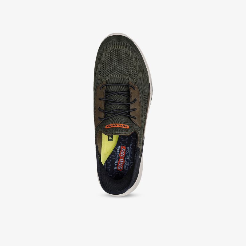 Leichter atmungsaktiver Laufschuh in Oliv und Schwarz mit gepolsterter Innensohle und flexibler Schnürung