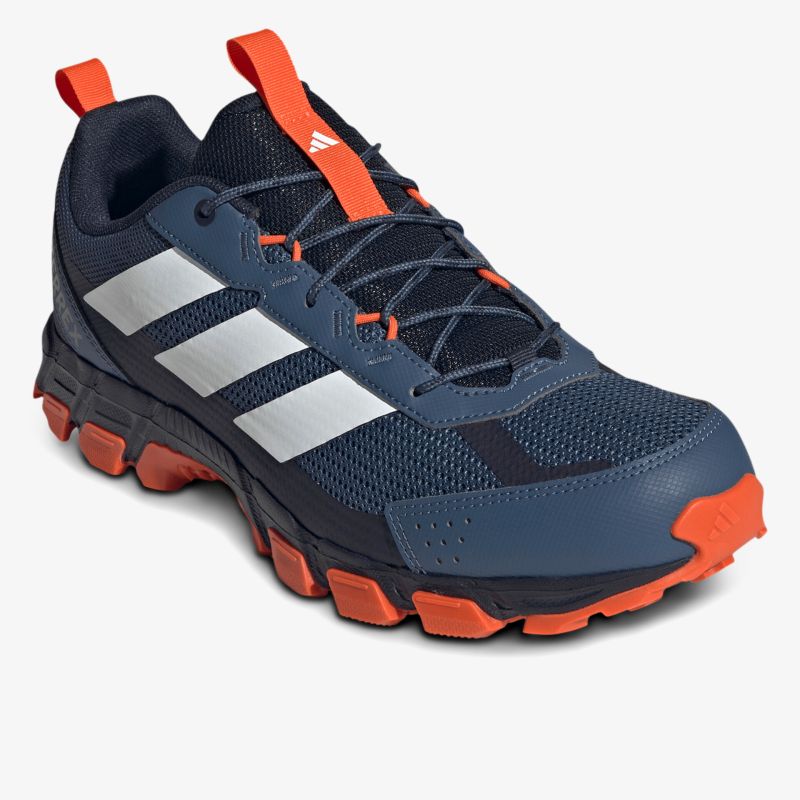 Robuster und atmungsaktiver Sportschuh mit griffiger Sohle und schnürbarem Design in navy und orange