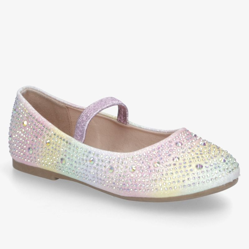 Eleganter flacher Ballerina-Schuh mit buntem Glitzer-Design und bequemem Riemchen für besonderen Anlass