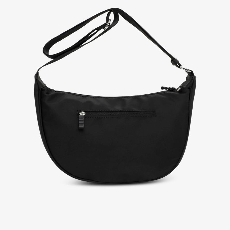 Schwarze Umhängetasche mit stabilem Reißverschluss und verstellbarem Trageriemen, elegant und funktional