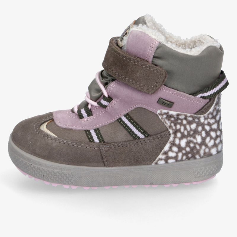 Brauner High-Top-Sneaker mit rosa Details, Klettverschluss, weichem Futter und markanter Animal-Print-Seite
