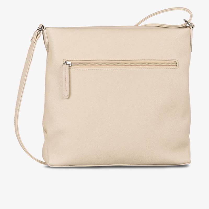 Beige Umhängetasche mit verstellbarem Riemen und Reißverschlussfach vorne, schlichtes und funktionales Design