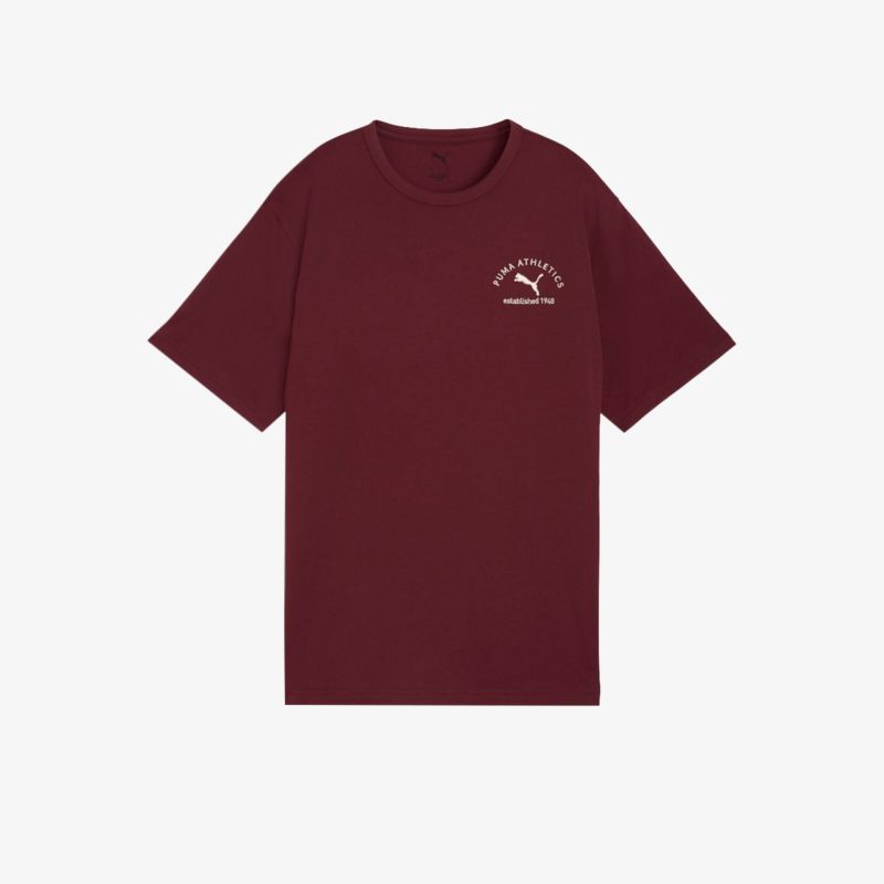 Bordeauxrotes T-Shirt mit Rundhalsausschnitt, kurzärmelig, bequem und modisch, ideal für den Alltag.