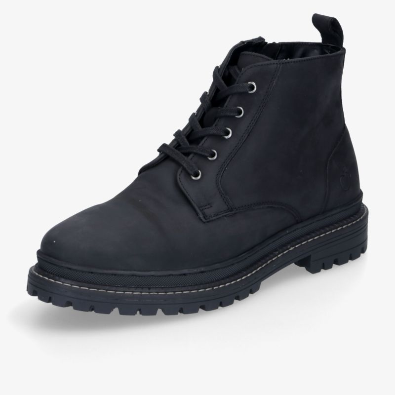 Robuster schwarzer Schnürstiefel aus glattem Leder mit rutschfester Profilsohle und stabilem Halt