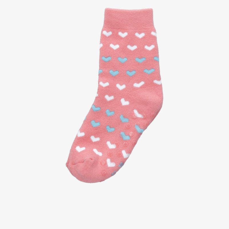 Weiche rosafarbene Socke mit blau-weißen Herzmotiven, atmungsaktiv und bequem für den täglichen Gebrauch