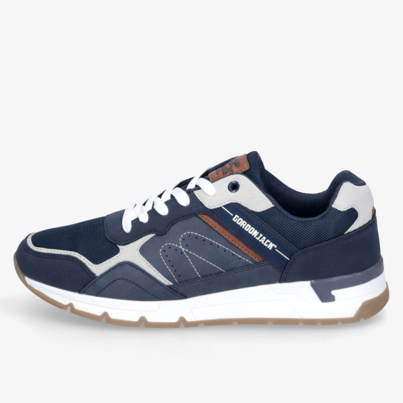 Sportlicher blauer Sneaker mit weißer Akzentuierung, leichter und bequemer Schuh mit robuster Sohle und gepolstertem Innenbereich