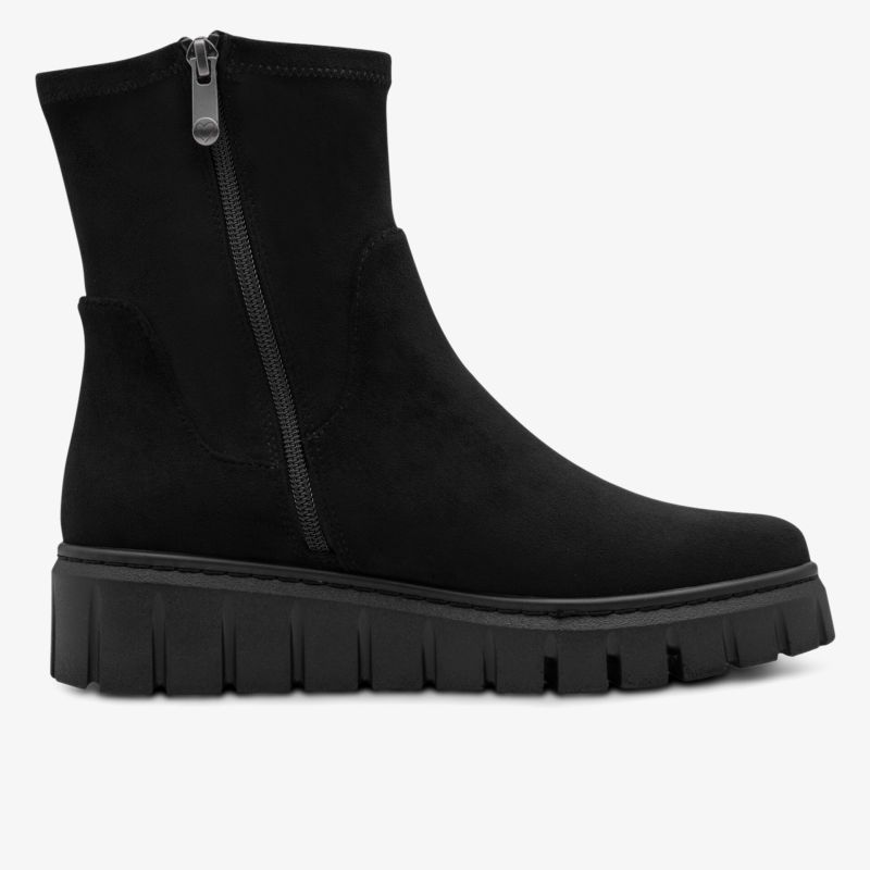Schwarzer Stiefel mit robustem Blockabsatz und seitlichem Reißverschluss für einfachen Einstieg