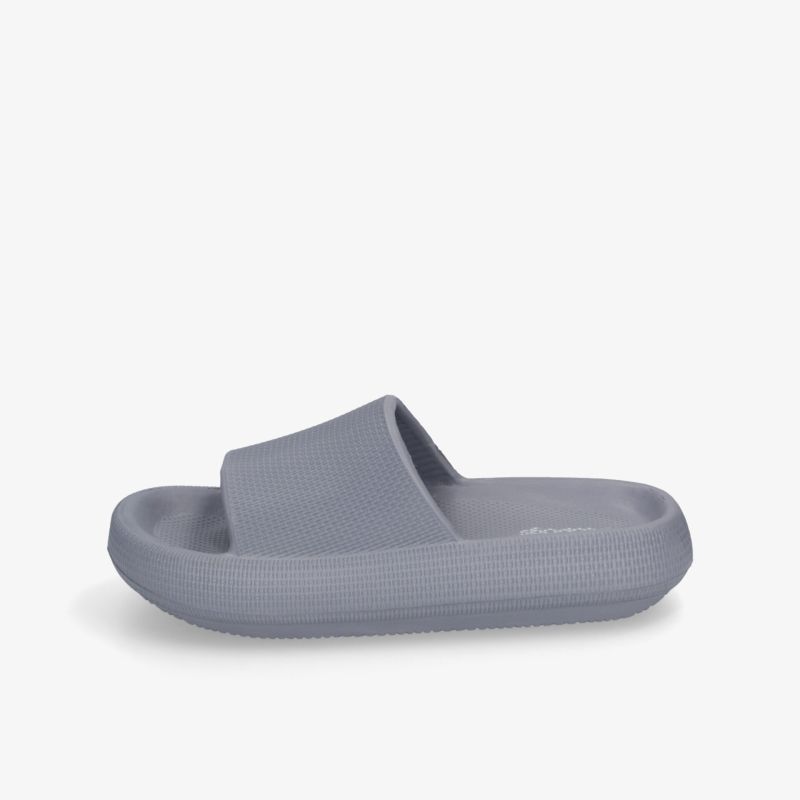 Komfortable graue Badesandale mit gepolsterter Sohle und offenem Riemen, ideal für Alltag und Freizeit