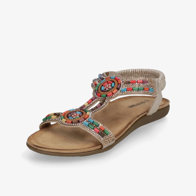 Bequeme Sandale mit bunten Perlen und elastischem Fersenriemen für sommerlichen Freizeitlook
