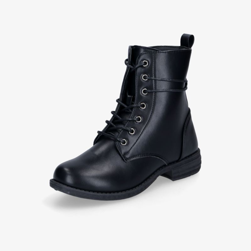 Schwarzer robuster Schnürstiefel aus glattem Leder mit strapazierfähiger Sohle in modischem Design