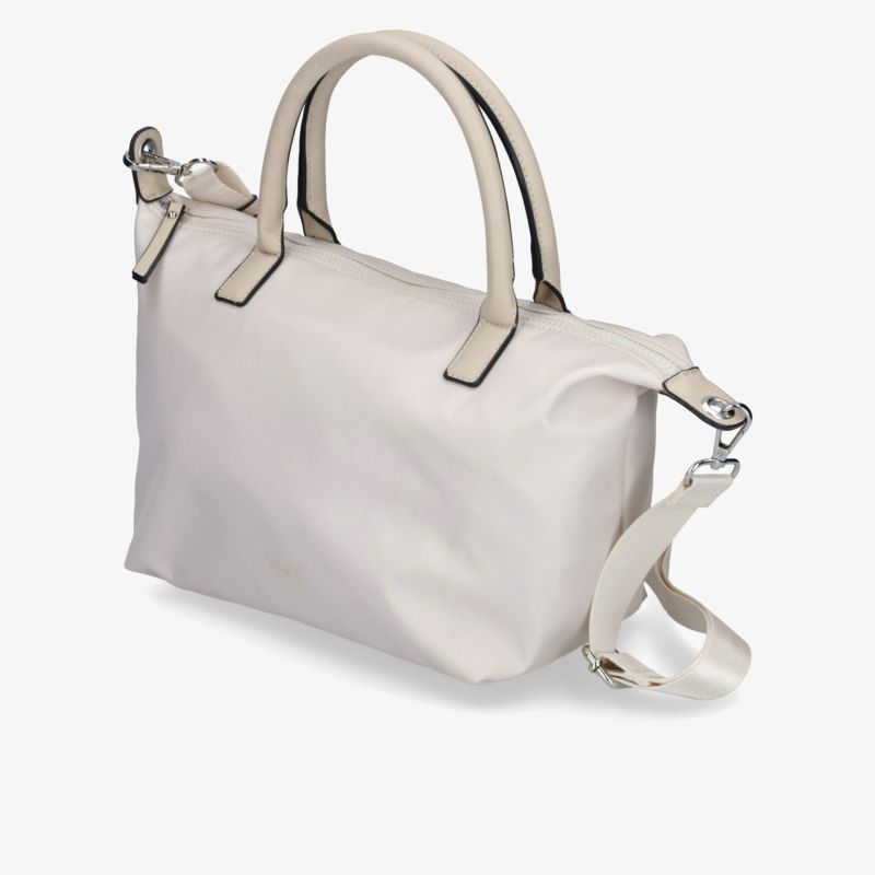 Elegante weiße Handtasche mit praktischem Trageriemen und stilvollen Griffen, vielseitig und modisch.