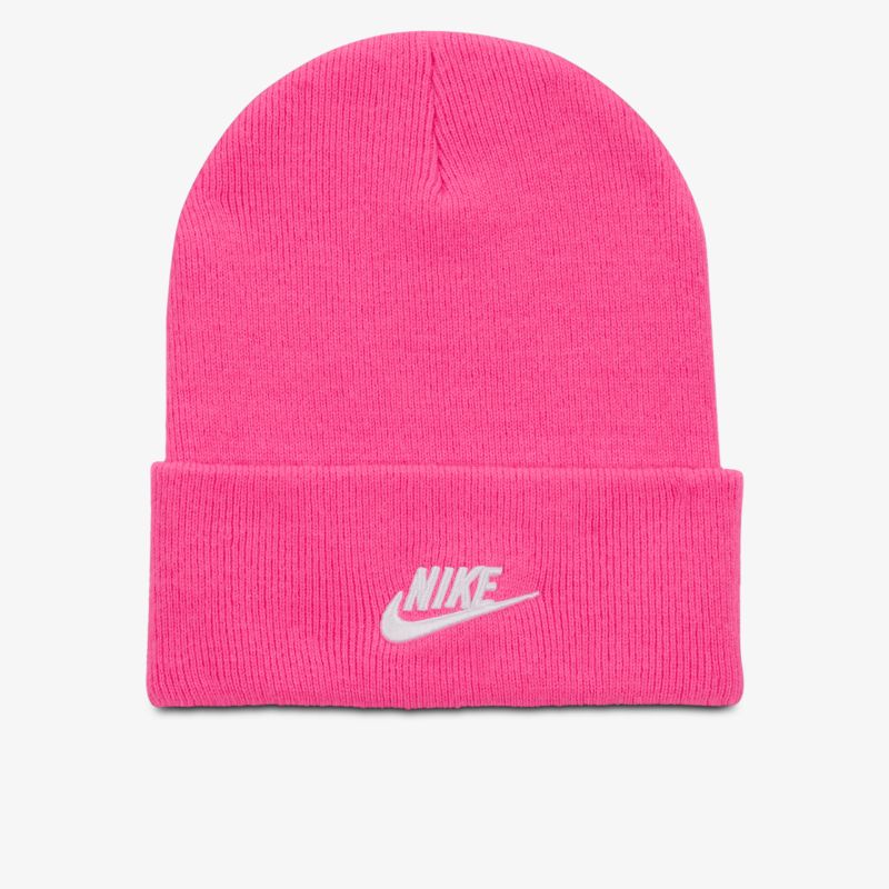 Pinkfarbene Nike Strickmütze aus weichem Material mit eingesticktem Logo, bequem und modisch