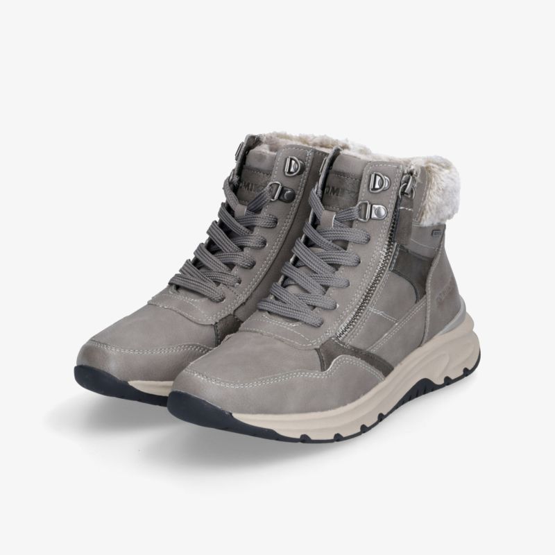 Warme graue Winterstiefel mit weichem Innenfutter und robuster, rutschfester Sohle, komfortabel und modisch gestaltet