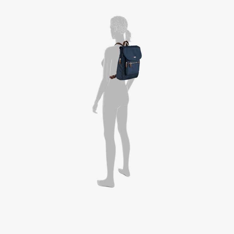 Kompakter blauer Rucksack, ideal für unterwegs mit stilvollem Design und praktischen Taschen.