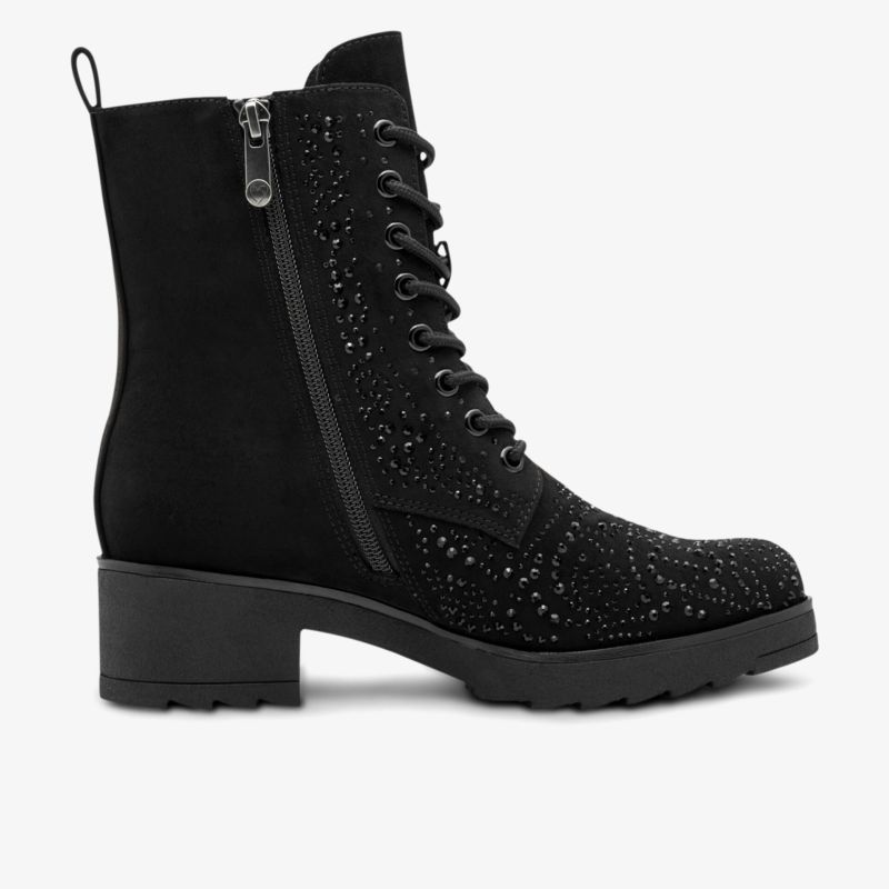 Schwarzer Schnürstiefel mit Reißverschluss und mittelhohem Absatz für stilvollen Komfort