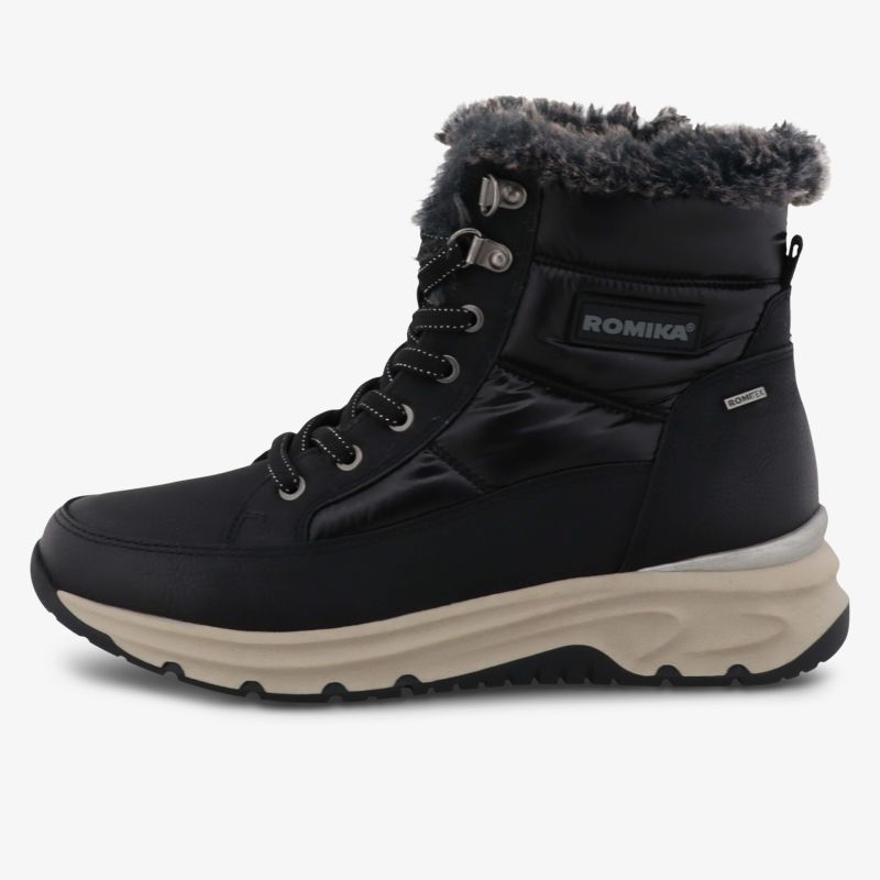 Wasserabweisender Winterstiefel mit warmer Fütterung und robuster rutschfester Sohle in seitlicher Ansicht