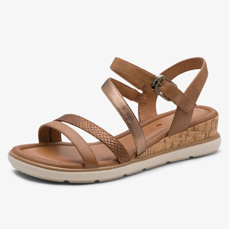 Bequeme braune Sandale mit verstellbarer Schnalle und geflochtenen Riemen, ideal für warmes Wetter