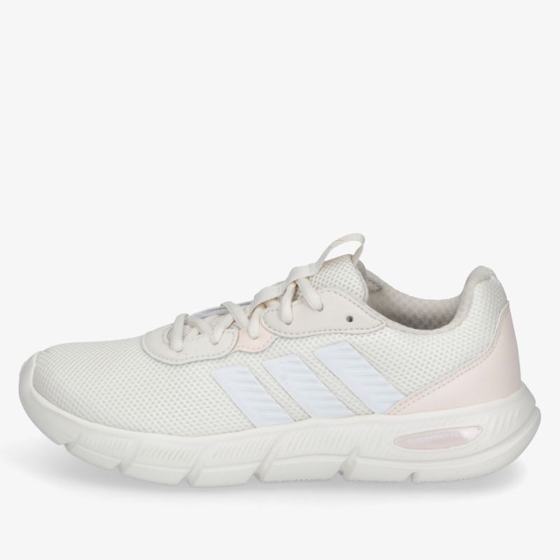 Leichter sportlicher Laufschuh in Weiß mit Komfortpolsterung und rutschfester flexibler Sohle seitlich gezeigt