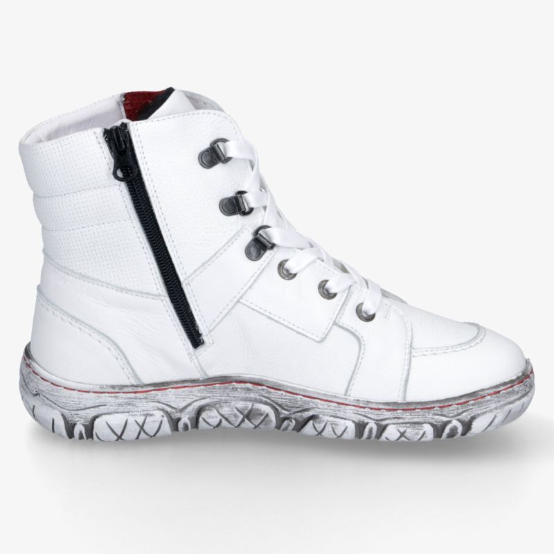 Weißer Sneaker mit seitlichem Reißverschluss und Schnürung, bequeme Passform und robuster profilierter Sohle