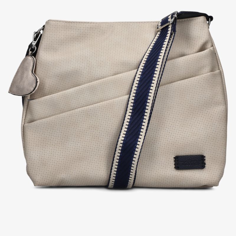 Beige modische Tasche mit praktischem Innenraum und verstellbarem Schulterriemen, zeitloses Design in leichter Struktur