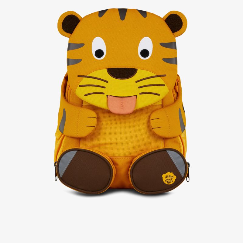 Kleiner Kinder Rucksack in Tiger-Design mit niedlichen Details und auffälliger orangener Farbe