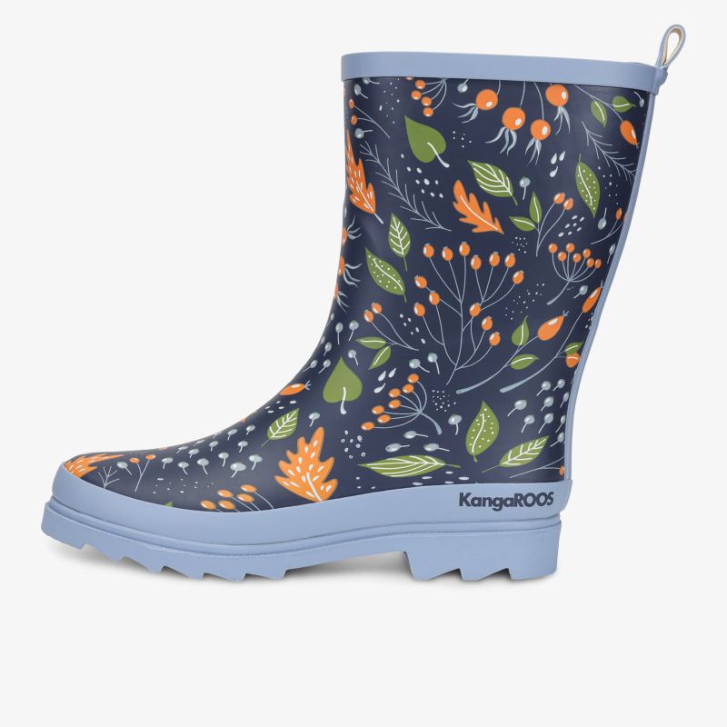 Bunter wasserdichter Gummistiefel mit leicht profilierter Sohle und herbstlichem Blättermuster