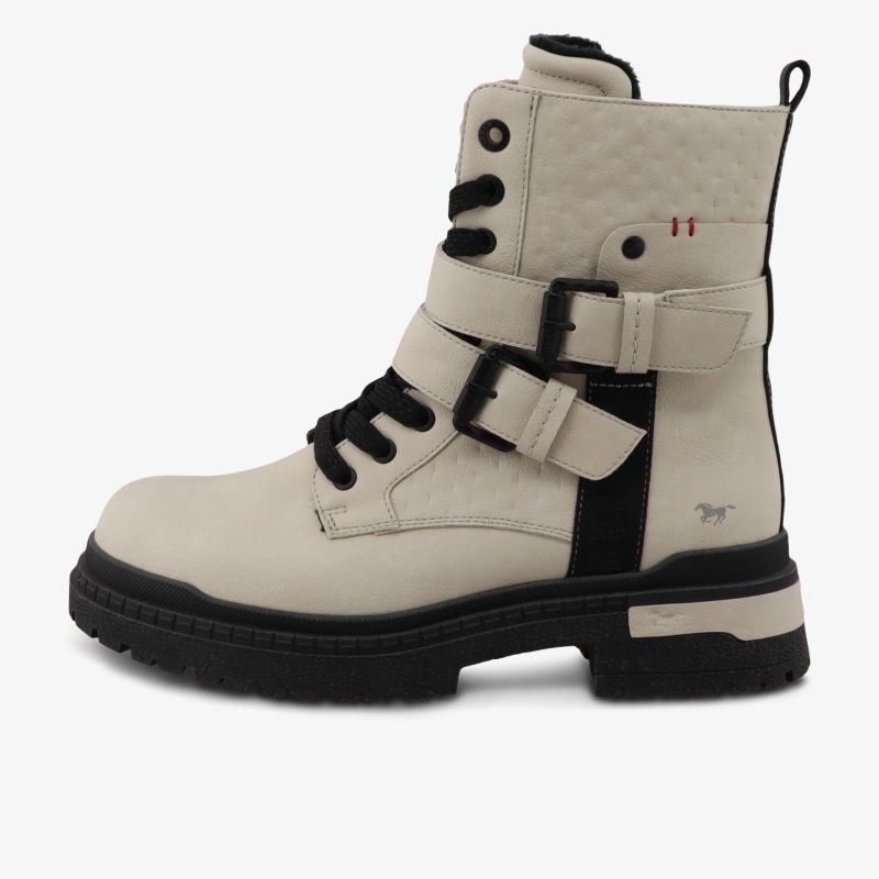 Eleganter beiger Stiefel mit Schnürung und verstellbarer Schnalle, robust und modisch für vielseitigen Look