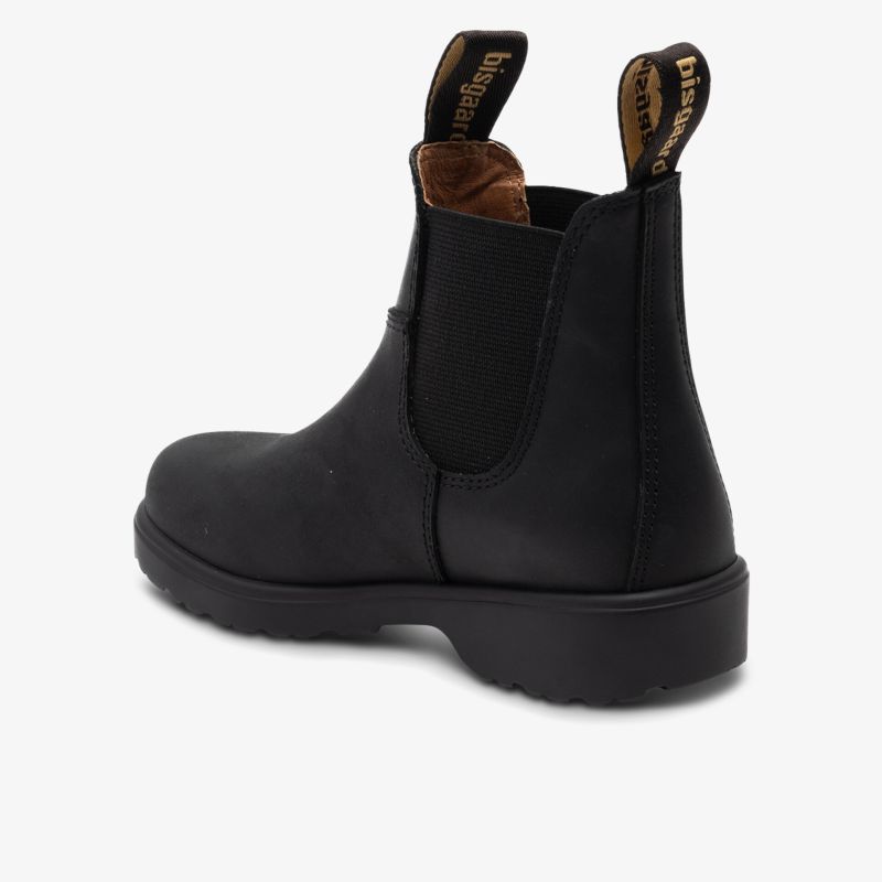 Schwarzer Chelsea Boot aus Leder mit elastischen Seiteneinsätzen und robuster Gummisohle
