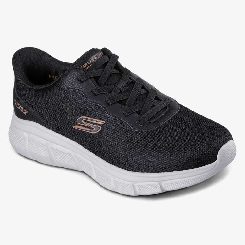 Leichter schwarzer Sneaker mit atmungsaktivem Obermaterial und weißer flexibler Laufsohle