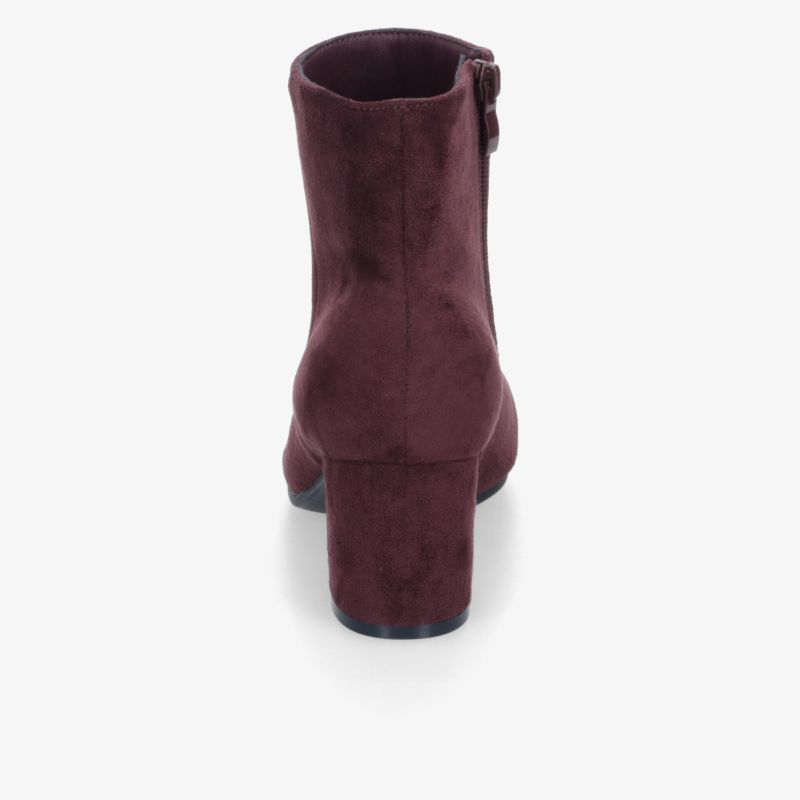 Bordeauxfarbener Stiefelette mit Blockabsatz und Reißverschluss, eleganter und bequemer Schuh