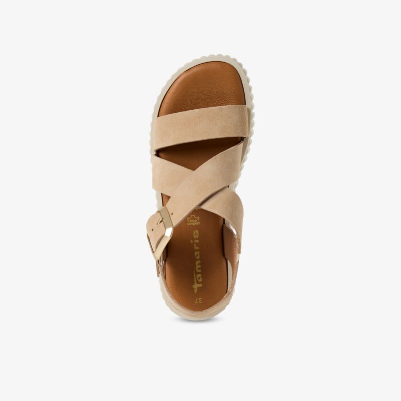 Beige Sandale mit verstellbarem Riemen und leichter, komfortabler Sohle für angenehmes Tragegefühl im Sommer