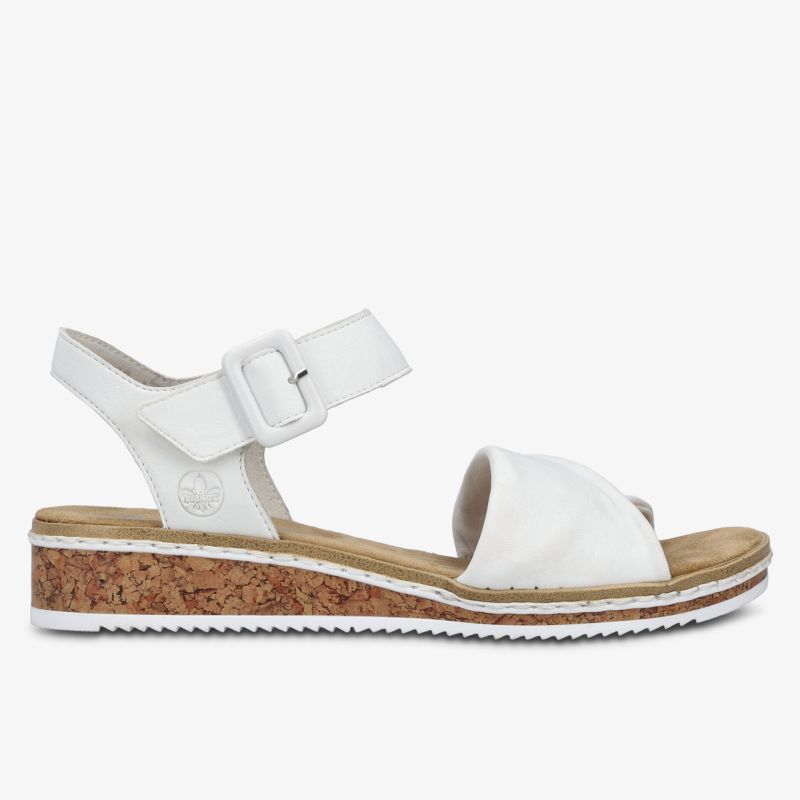Weiße Sandale mit verstellbarem Riemen und bequemer Keilabsatzsohle für leichten, modischen Tragekomfort