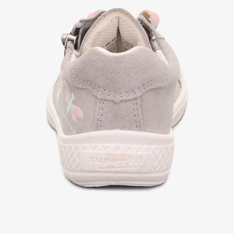 Rückansicht grauer Sneaker mit gepolsterter Ferse und robuster Sohle für komfortablen Halt