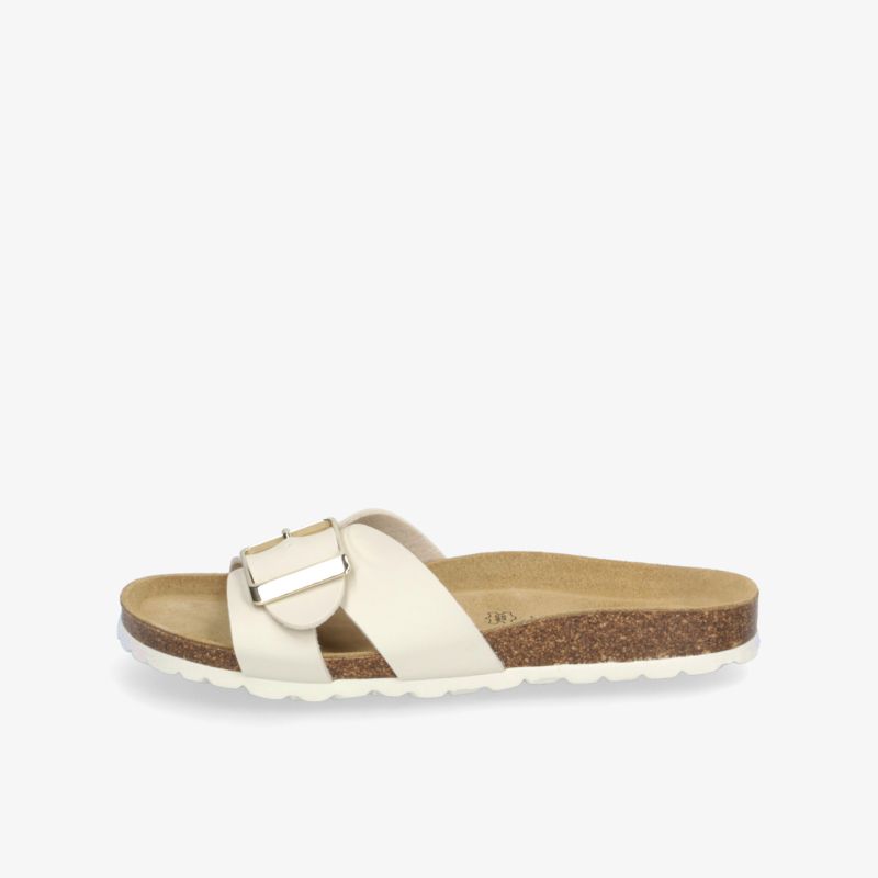 Bequeme goldfarbene Pantolette mit Korkfußbett und rutschfester Sohle ideal für sommerlichen Komfort