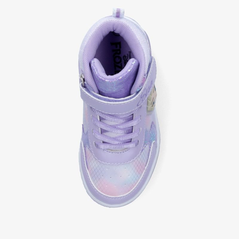 Lilafarbener Sneaker in Draufsicht mit gepolstertem Schaft und atmungsaktivem Material, bequem und leicht