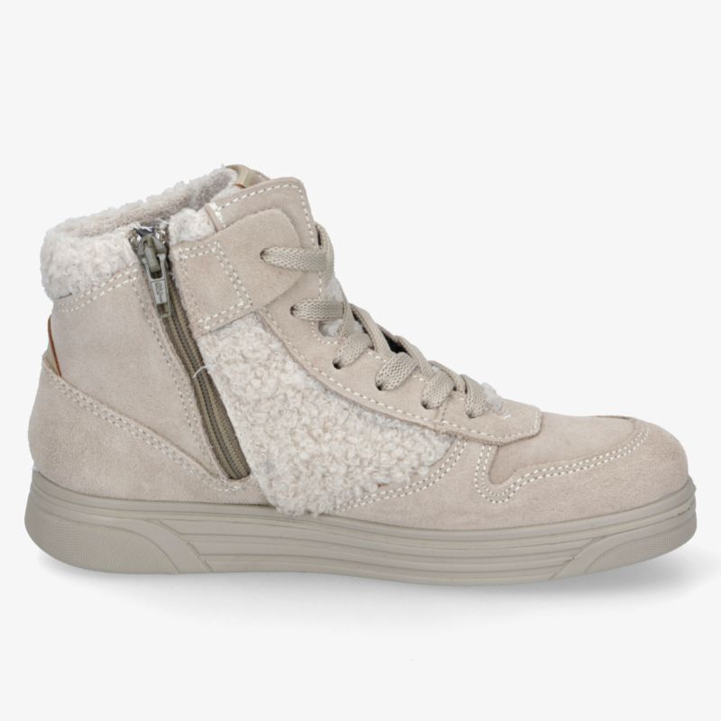 Warme Stiefelette in Lederoptik mit seitlichem Reißverschluss und modischer Schnürung für bequemen Komfort.