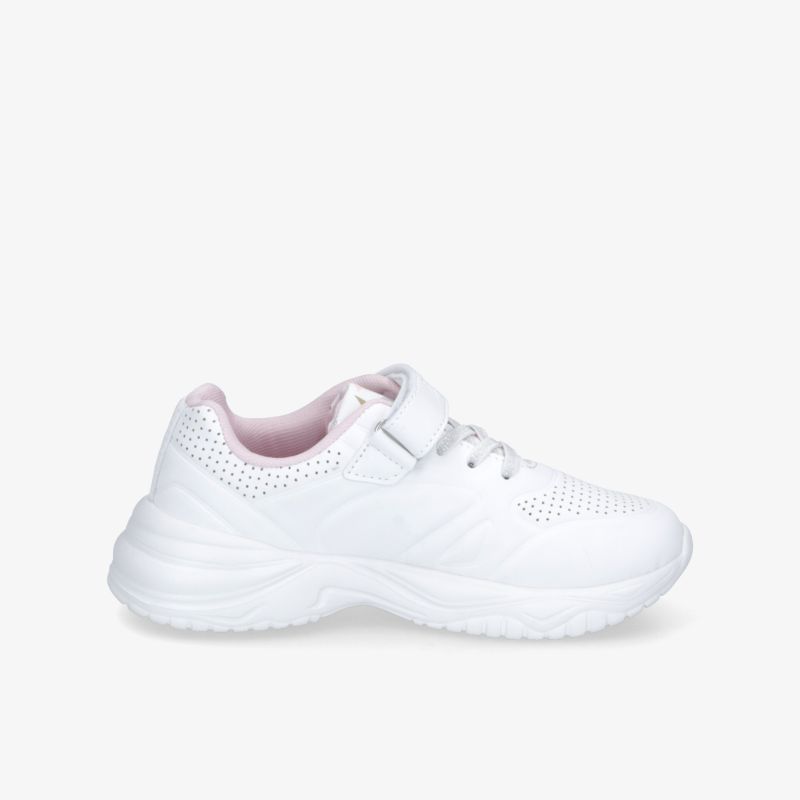 weißer sportlicher Sneaker seitlich mit praktischem Klettverschluss und leichter, flexibler Sohle