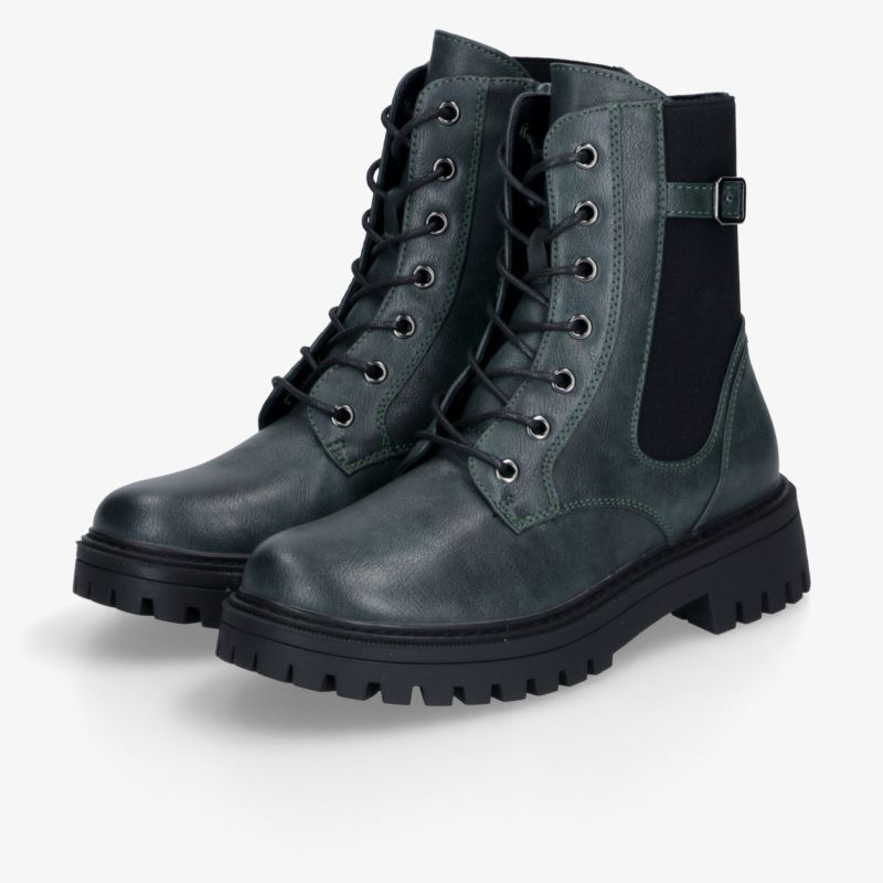 Robuste schwarze Stiefel mit hohem Schaft, profilierter Sohle und praktischer Schnürung als Paar