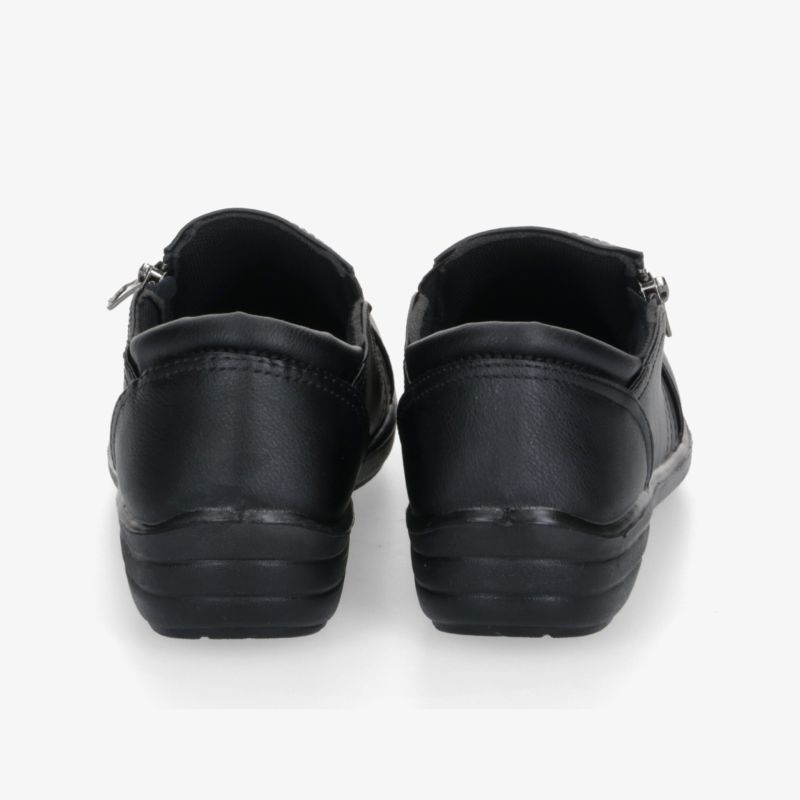 Schwarze Schuhe mit robustem Absatz und flexiblem Material für hohen Tragekomfort und Alltagstauglichkeit, Rückansicht