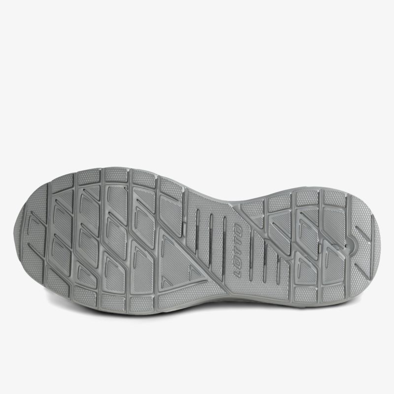 Robuste graue Schuhsohle mit rutschfestem Profil für optimalen Halt und hohe Abriebfestigkeit