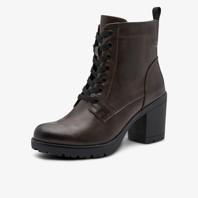 Eleganter brauner Stiefelette mit robustem Leder, trittsicherer Sohle und bequemem Blockabsatz