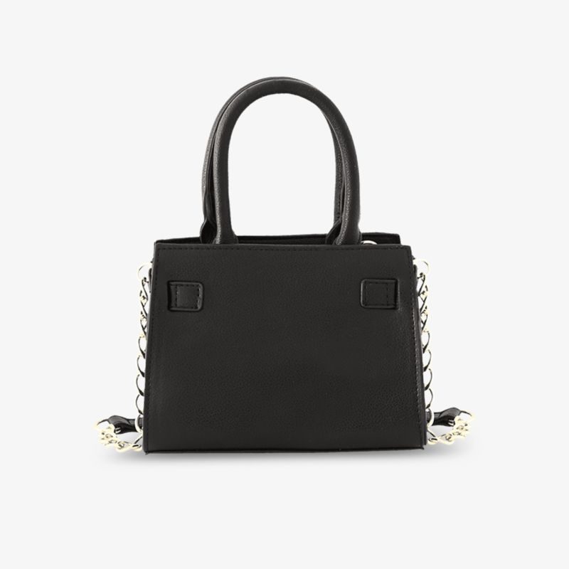 Elegante schwarze Handtasche mit kompaktem Design und robusten Griffen, Metallkette für vielseitigen Stil